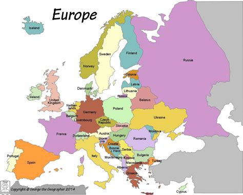 Map of Europe with labels